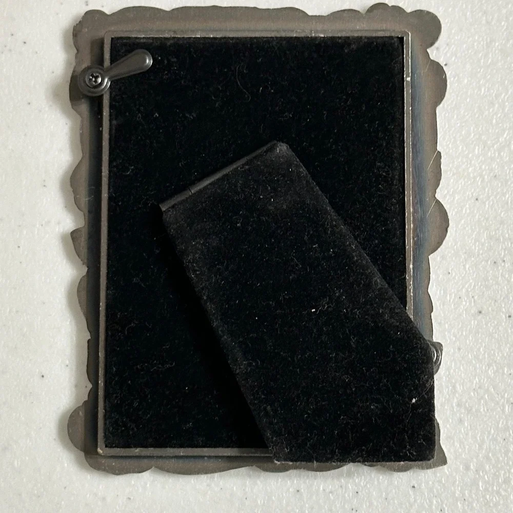 Vintage Miniature Pewter Tone Floral Rose Tulip Picture Frame Set Silver 2pc